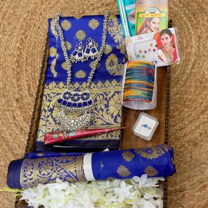 সিল্ক নীল লতা কাতান শাড়ি কম্বো